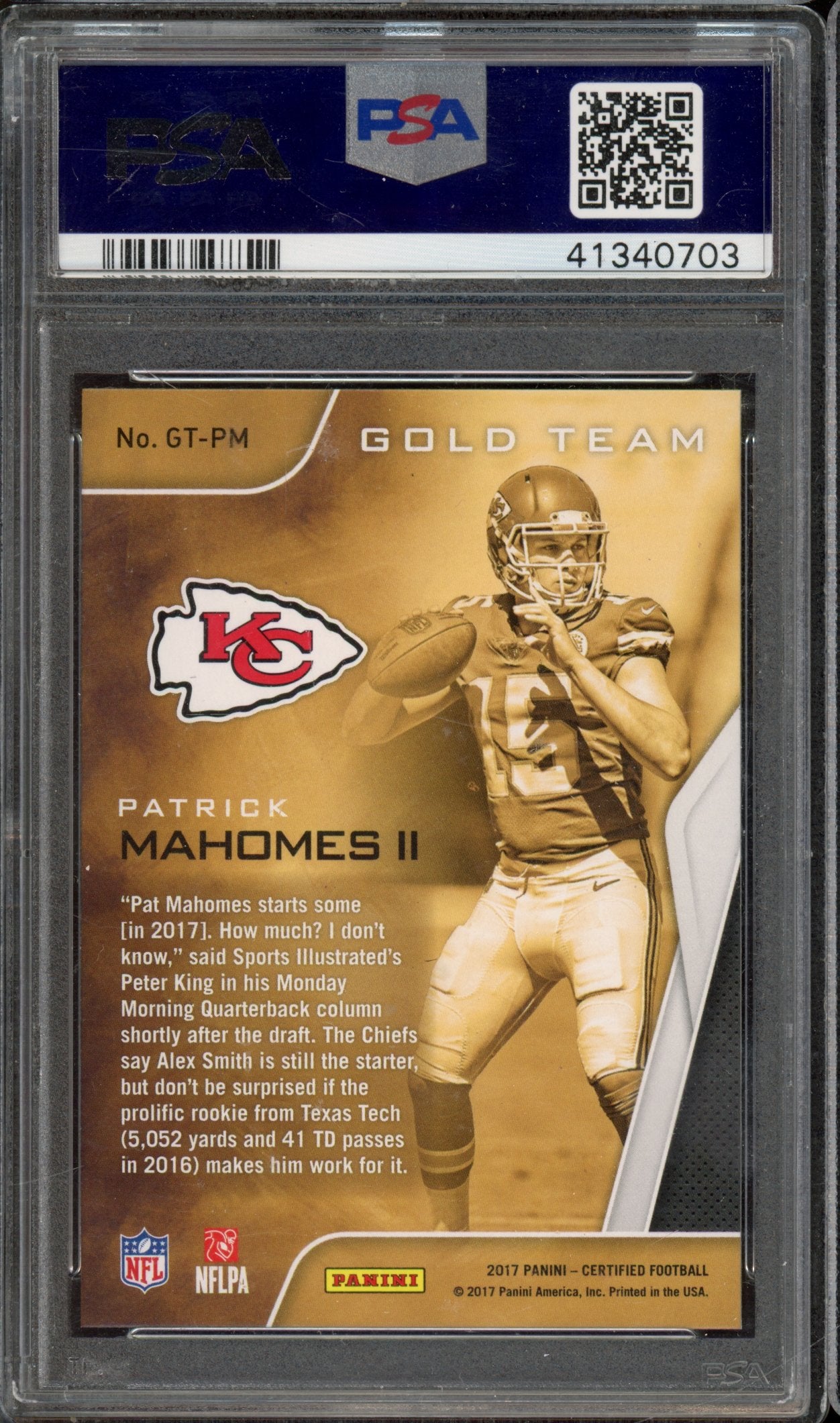 2017 Certified Patrick Mahomes Gold Team PSA 10 RC