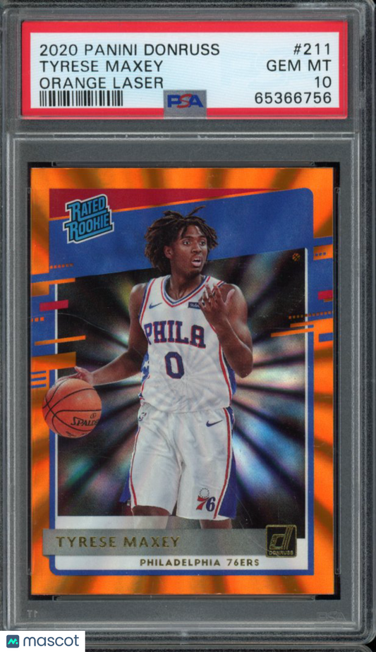2020-21 Donruss Tyrese Maxey Orange Laser Rookie PSA 10