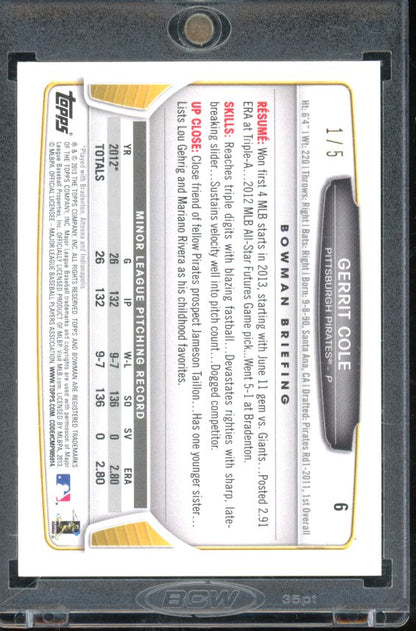 2013 Bowman Draft Gerrit Cole Red 1/5 Rookie