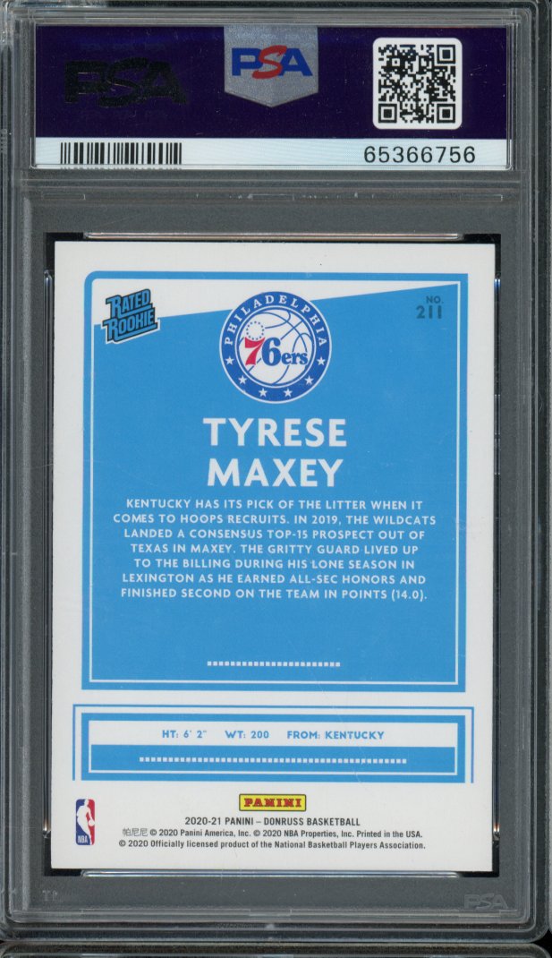 2020-21 Donruss Tyrese Maxey Orange Laser Rookie PSA 10
