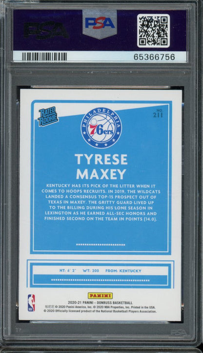2020-21 Donruss Tyrese Maxey Orange Laser Rookie PSA 10