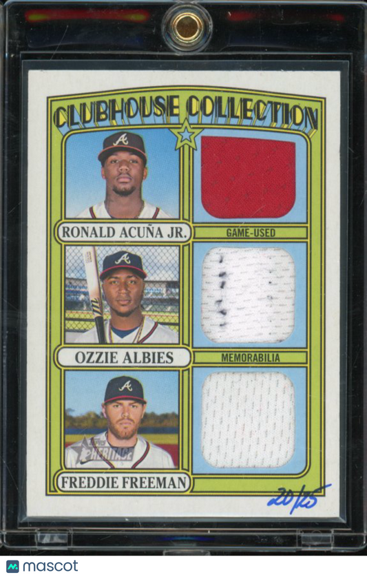 2021 Topps Heritage Acuna Albies Freeman Triple Game Used Patch /25