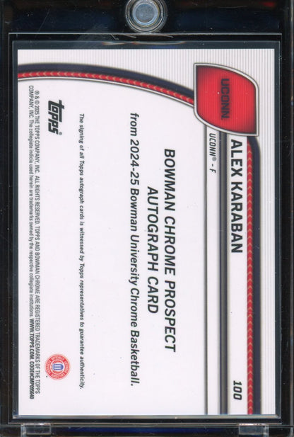 2024-25 Bowman Chrome University Alex Karaban Black Gold Stealth Auto /24 "#BleedBlue"