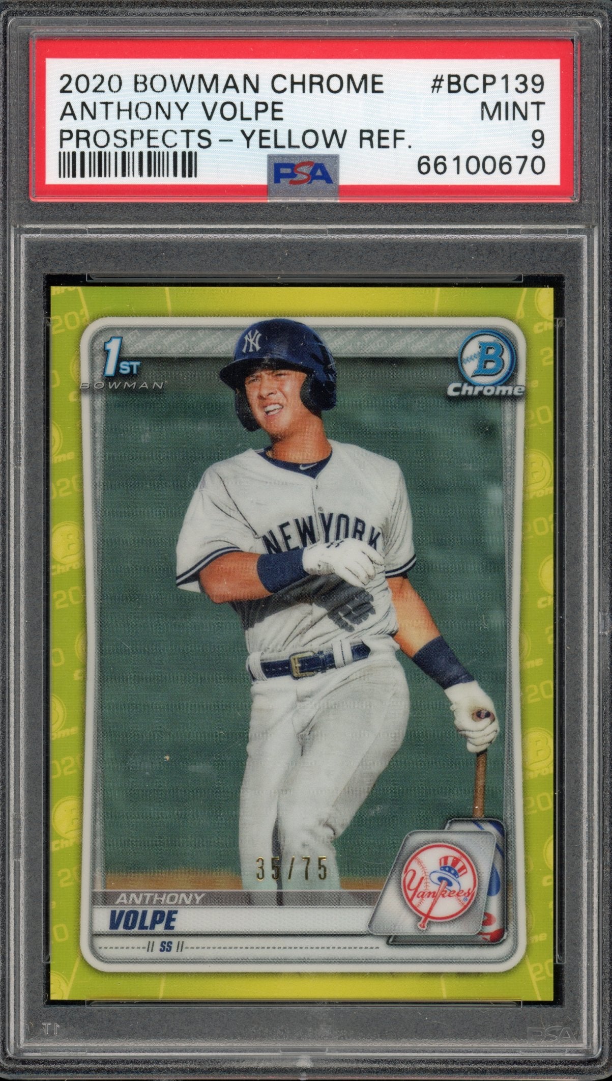 2020 Bowman Chrome Anthony Volpe Yellow /75 1st PSA 9