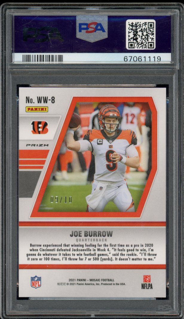 2021 Mosaic Joe Burrow Will To Win Pink Fluorescent /10 PSA 10