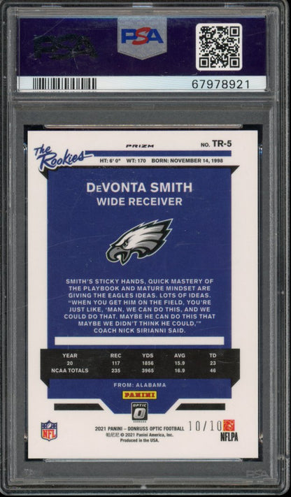 2021 Optic Devonta Smith The Rookies Gold /10 Rookie PSA 9