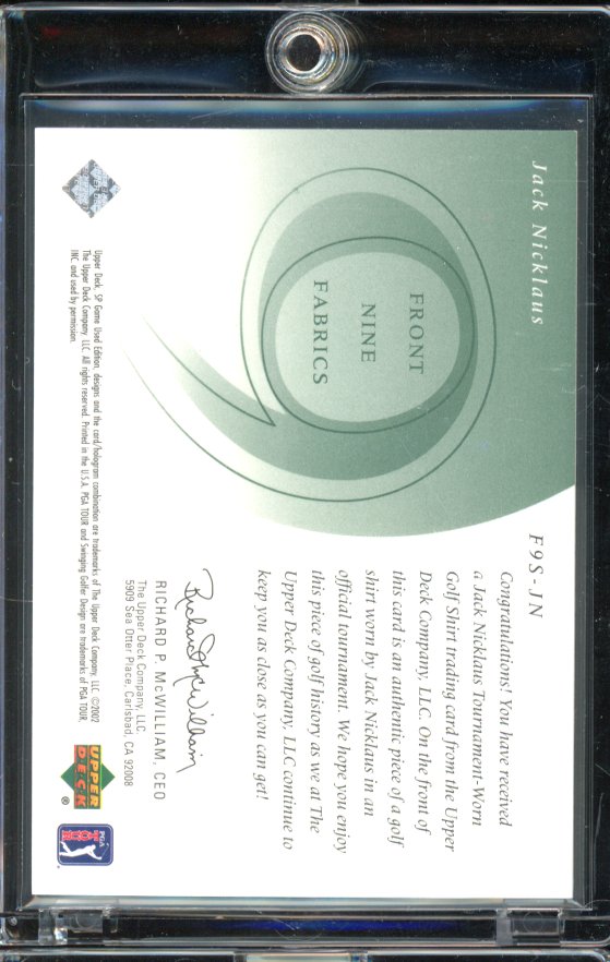 2002 Upper Deck Sp Game Used Jack Nicklaus Patch GU