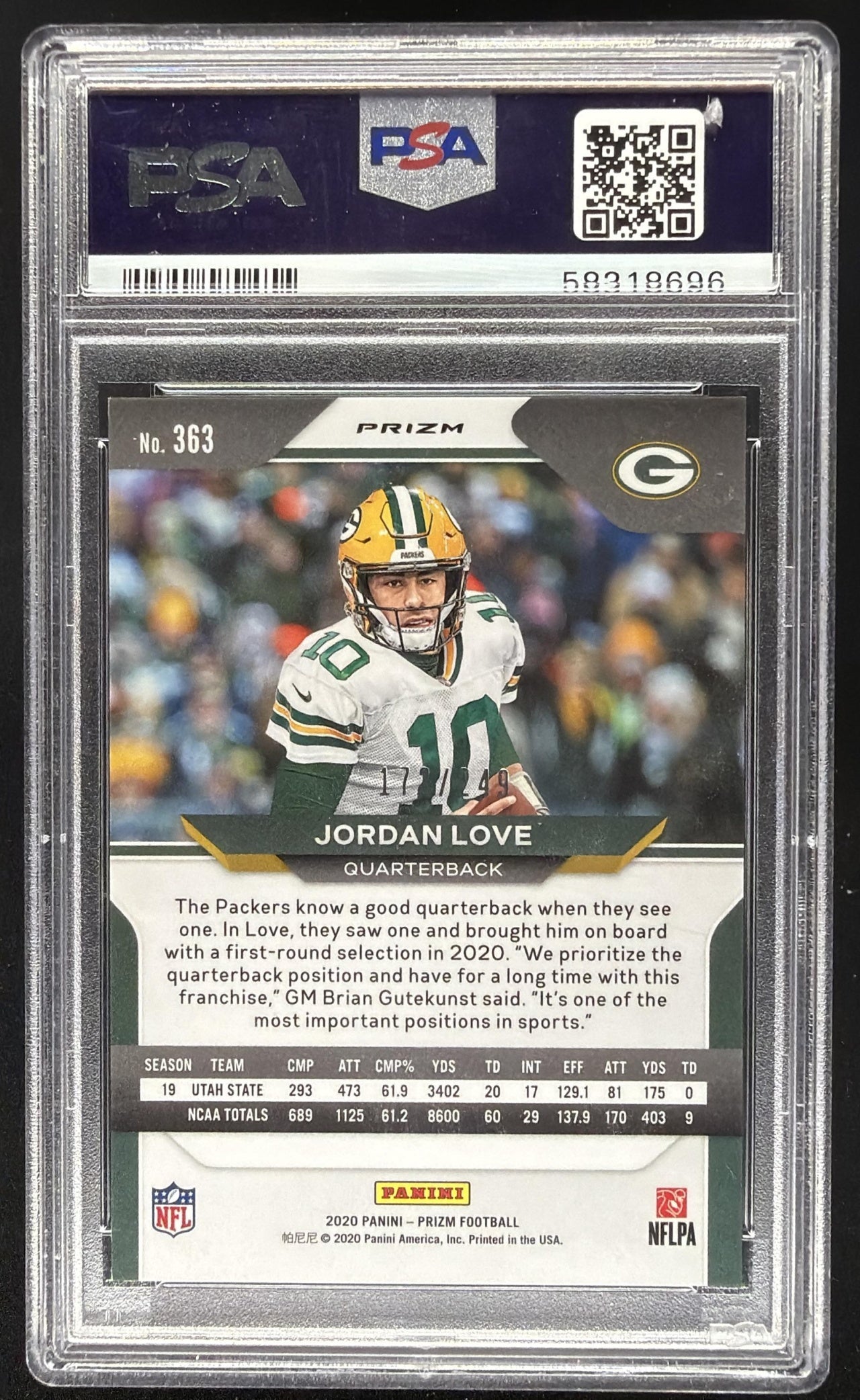 2020 Panini Prizm Jordan Love #363 Orange /249 RC PSA 9