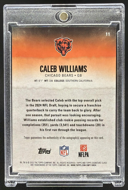 2025 Topps Signature Class Caleb Williams #11 Veteran Auto Green Foil 2/150