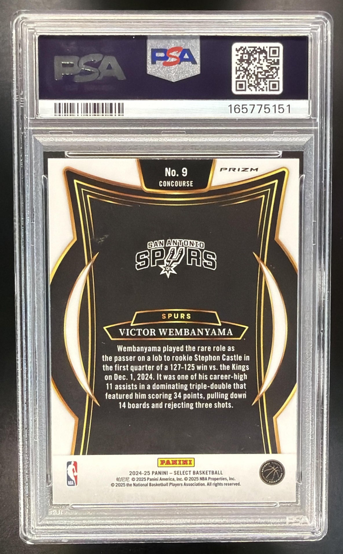 2024-25 Panini Select Victor Wembanyama #9 Concourse Orange Flash Prizm PSA 9