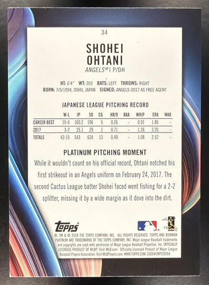 2018 Bowman Platinum Shohei Ohtani #34 RC