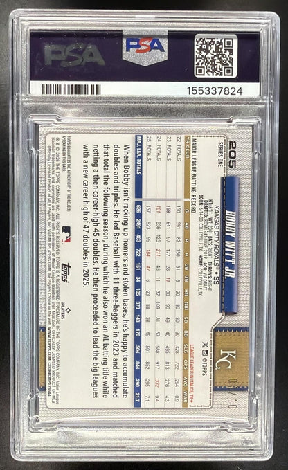 2026 Topps Series 1 Bobby Witt Jr. #205 Real One Relic Black Foil /10 Bat PSA 8