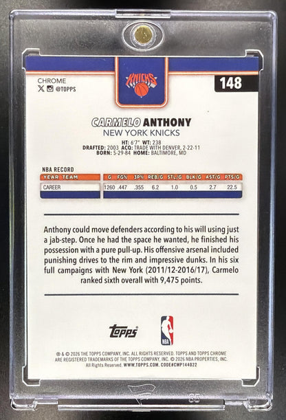 2025-26 Topps Chrome Update Sapphire Carmelo Anthony #148 Gold Refractor 19/50