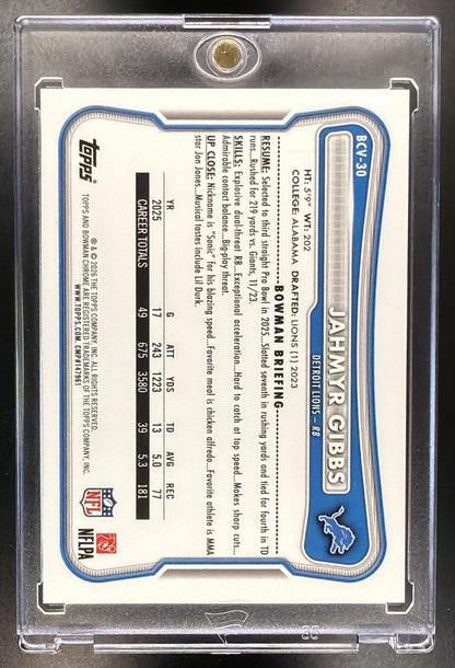 2026 Bowman Jahmyr Gibbs #BCV-30 Chrome NFL Red Lava Refractor 3/5