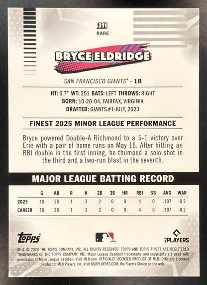 2026 Topps Finest Bryce Eldridge #211 Rare Gold Geometric Refractor 46/50 RC