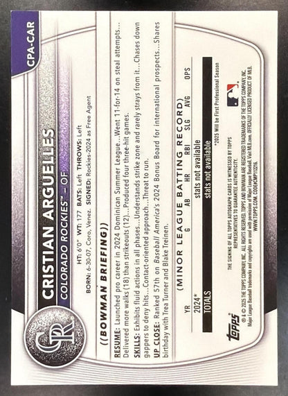 2025 Bowman Chrome Cristian Arguelles #CPA-CAR Auto 1st Prospect