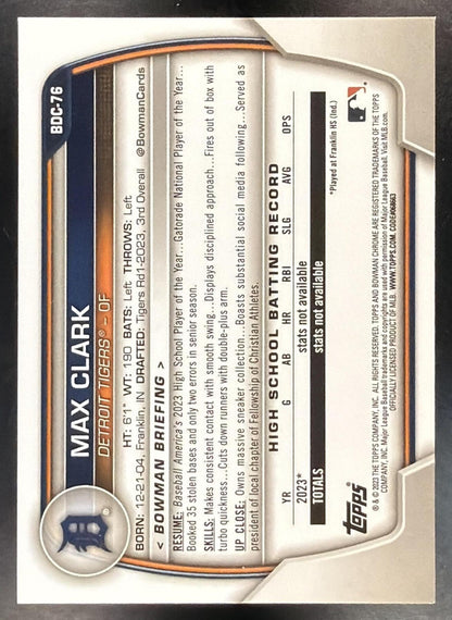 2023 Bowman Draft Sapphire Max Clark #BDC-76 Chrome 1st Prospect Tigers