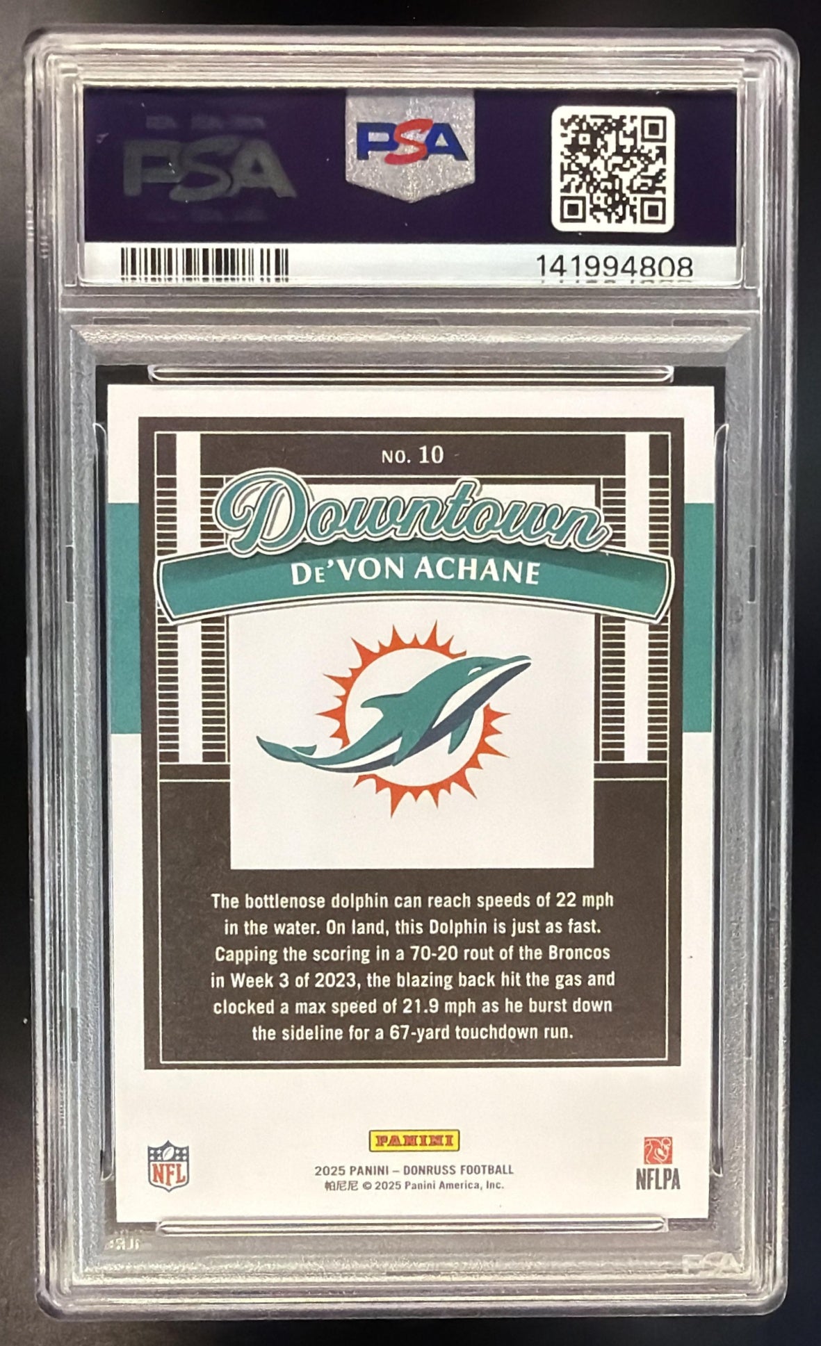 2025 Panini Donruss De'von Achane #10 Downtown PSA 9