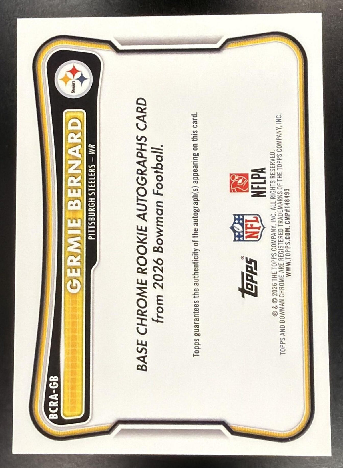 2026 Bowman Football Germie Bernard #BCRA-GB Mojo Auto RC