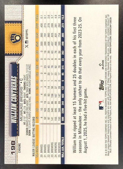 2026 Topps Chrome Sapphire William Contreras #198 White 30/30