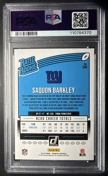 2018 Panini Donruss Saquon Barkley #306 RC PSA 10