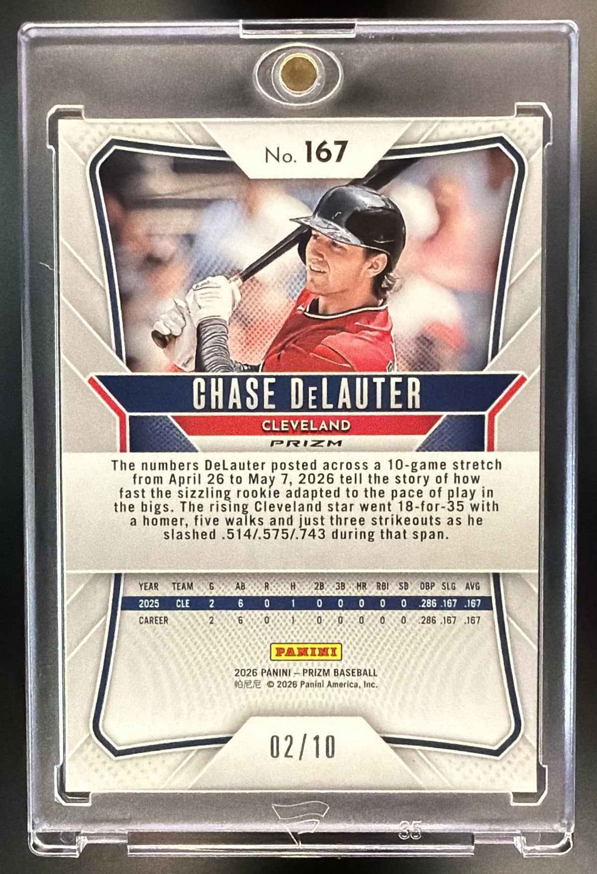 2026 Panini Prizm Chase DeLauter #167 Rookie Gold 2/10