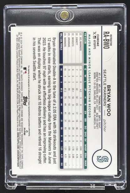 2024 Topps Chrome Bryan Woo #RA-BWO Rookie Auto Aqua Wave Refractor /199 RC