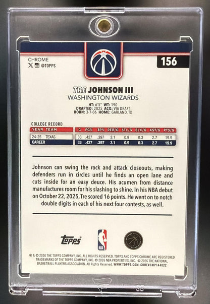 2025-26 Topps Chrome Update Tre Johnson III #156 Gold Refractor 30/50 RC