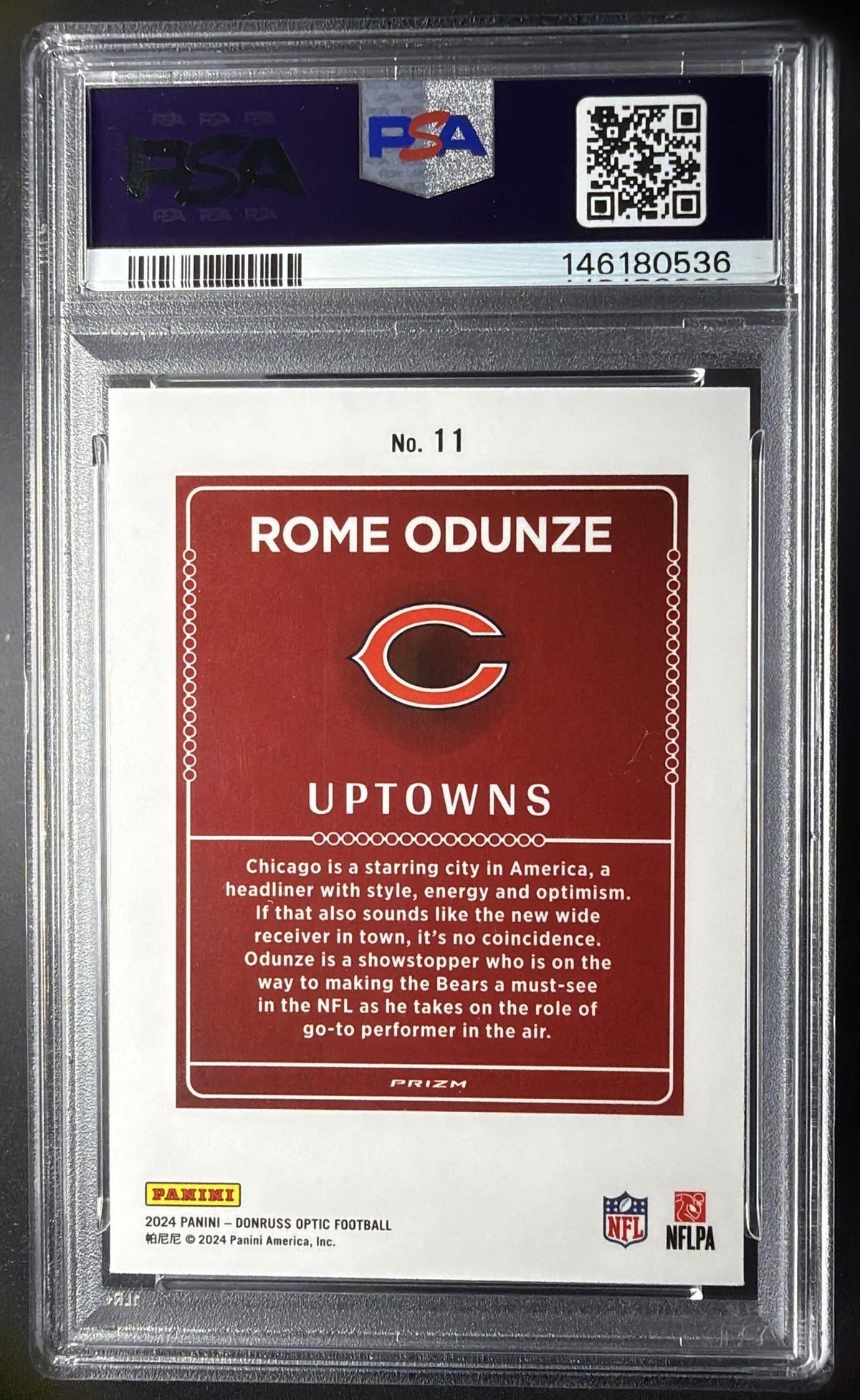 2024 Panini Donruss Optic Rome Odunze #11 Uptown RC SSP PSA 9