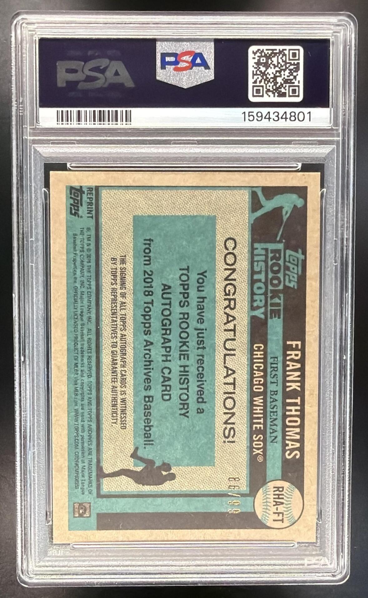 2018 Topps Archives Frank Thomas #RHA-FT Rookie History Auto 86/99 PSA 10