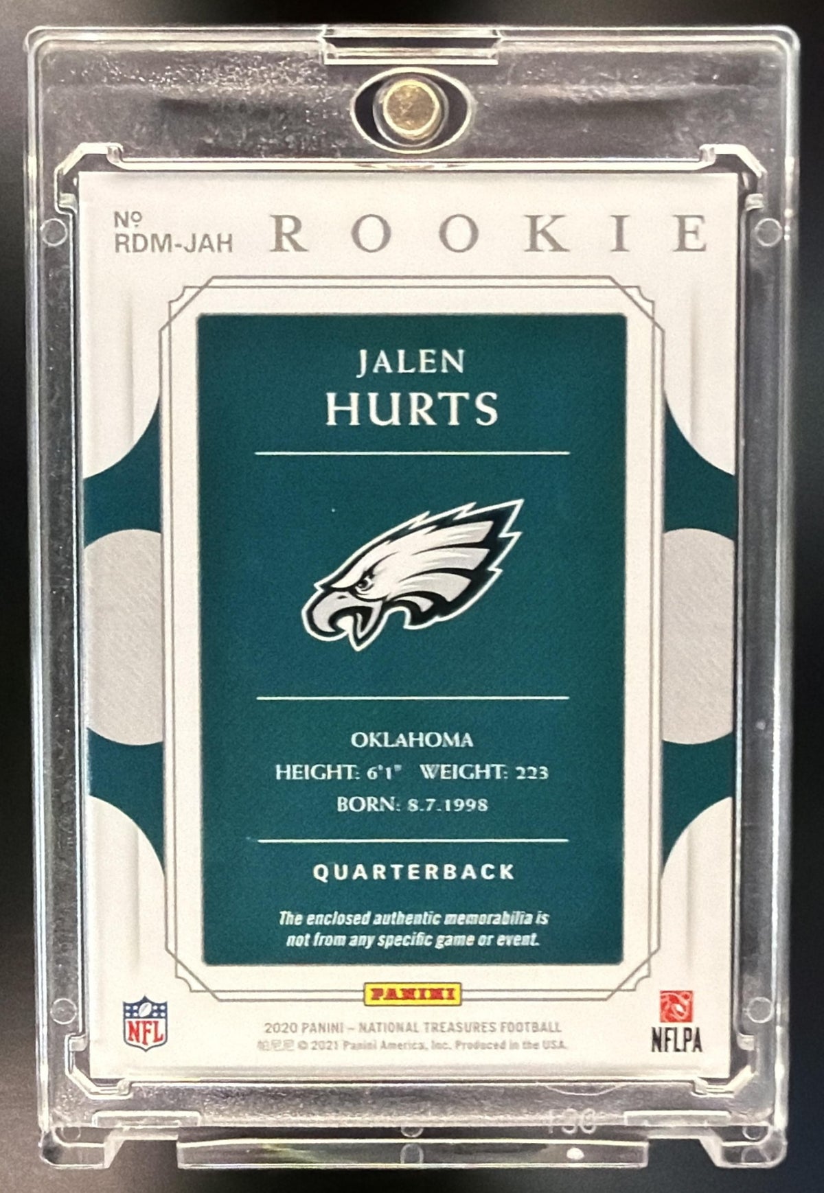 2020 Panini National Treasures Jalen Hurts #RDM-JAH Rookie Patch /35