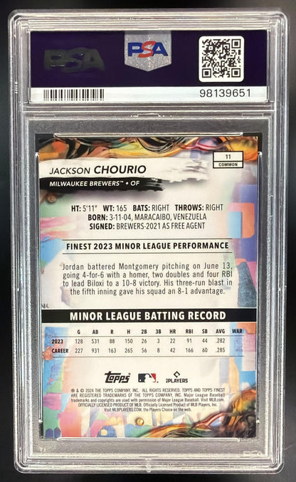2024 Topps Finest Jackson Chourio #11 Gold Refractor 6/50 Common RC PSA 10