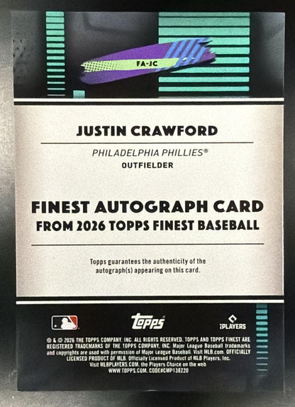 2026 Topps Finest Justin Crawford #FA-JC Auto Orange Refractor 15/25 RC