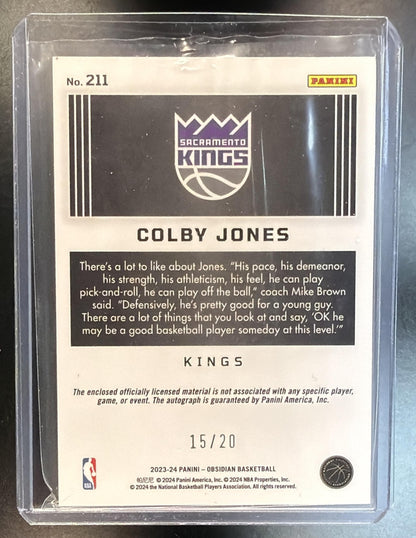 2023-24 Panini Obsidian NBA Colby Jones #211 Green Flood Rookie Patch Auto 15/20