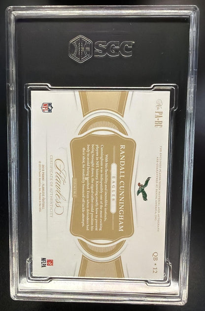2018 Panini Flawless Randall Cunningham #PA-RC Patch Auto Silver 15/20 SGC 9