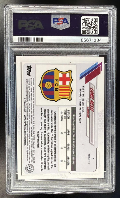 2020-21 Topps Chrome UEFA Champions League Lionel Messi #1 Refractor PSA 10