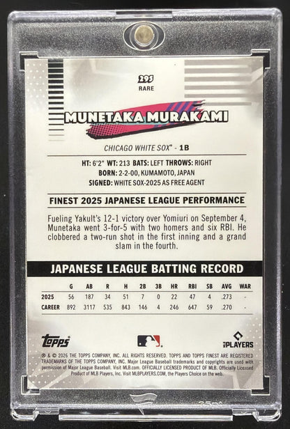 2026 Topps Finest Munetaka Murakami #5 Pink Refractor 10/250 RC
