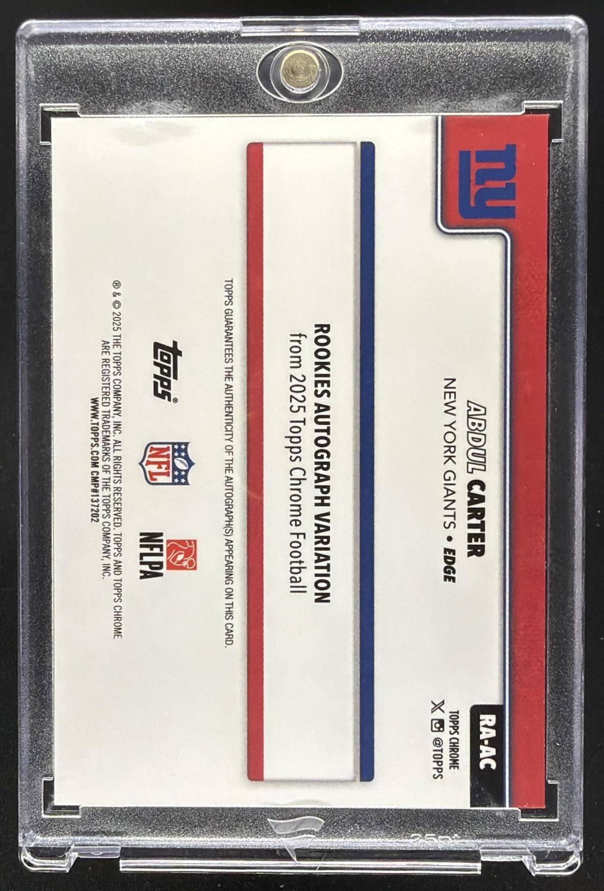 2025 Topps Chrome Abdul Carter #RA-AC Rookie Auto White Refractor 29/30 RC
