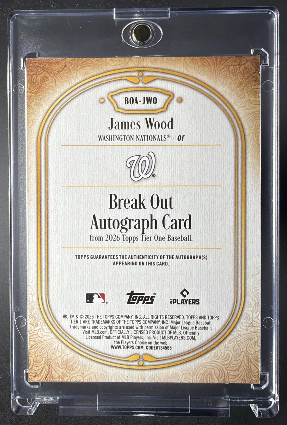 2026 Topps Tier One James Wood #BOA-JWO Break Out Auto Green Foil 2/15