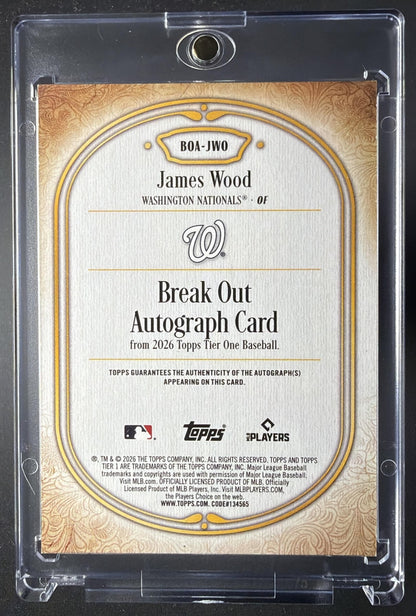 2026 Topps Tier One James Wood #BOA-JWO Break Out Auto Green Foil 2/15