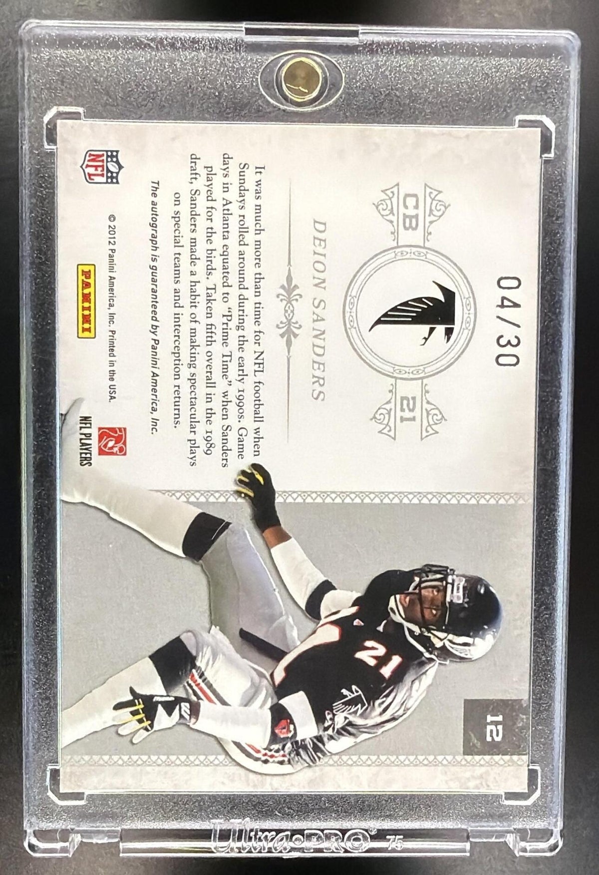 2011 Panini Playoff National Treasures Deion Sanders #12 HOF Patch Auto 4/30