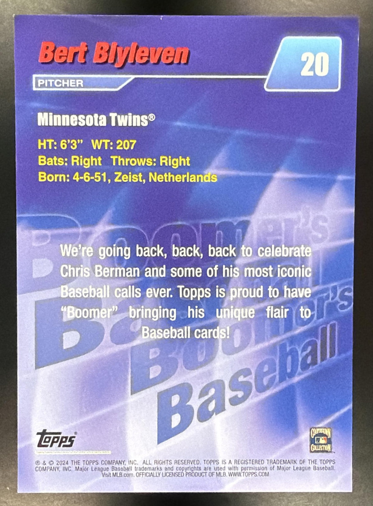 2024 Topps x Chris Berman: Boomer's Baseball Bert Blyleven #20 Red 4/5