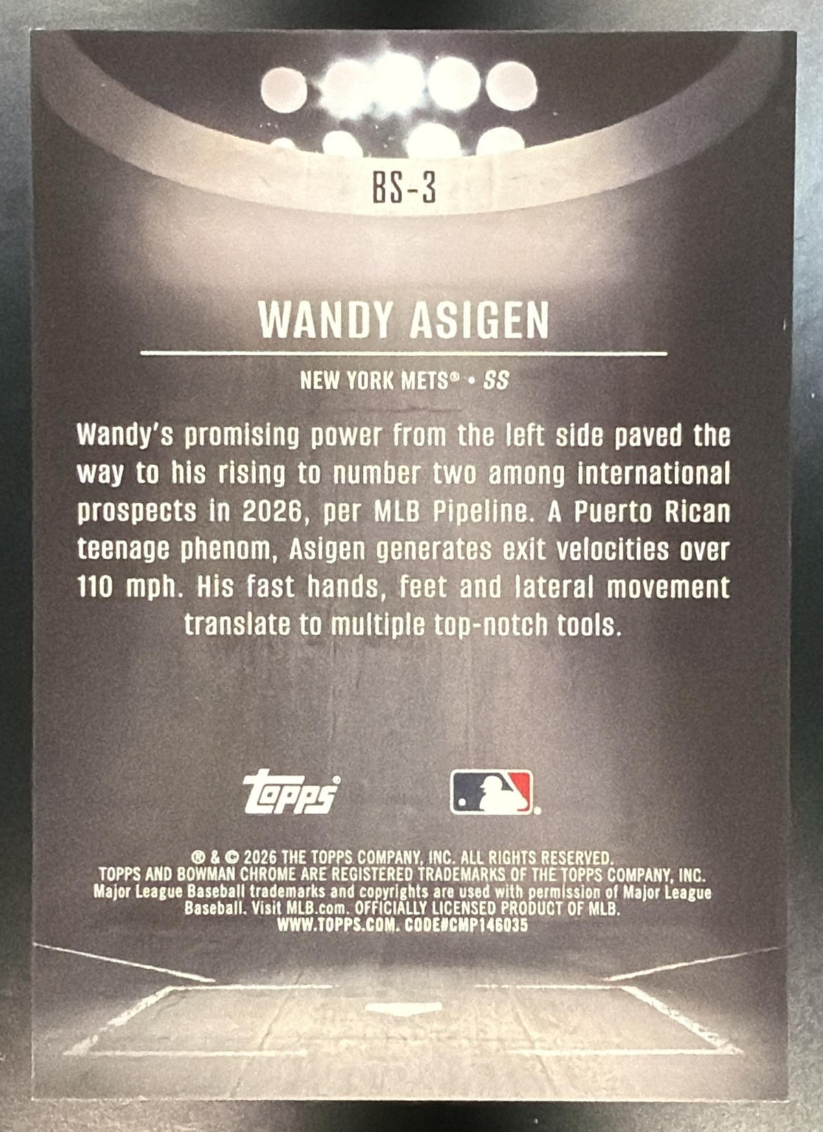 2026 Bowman Chrome Baseball Wandy Asigen #BS-3 Spotlights SP