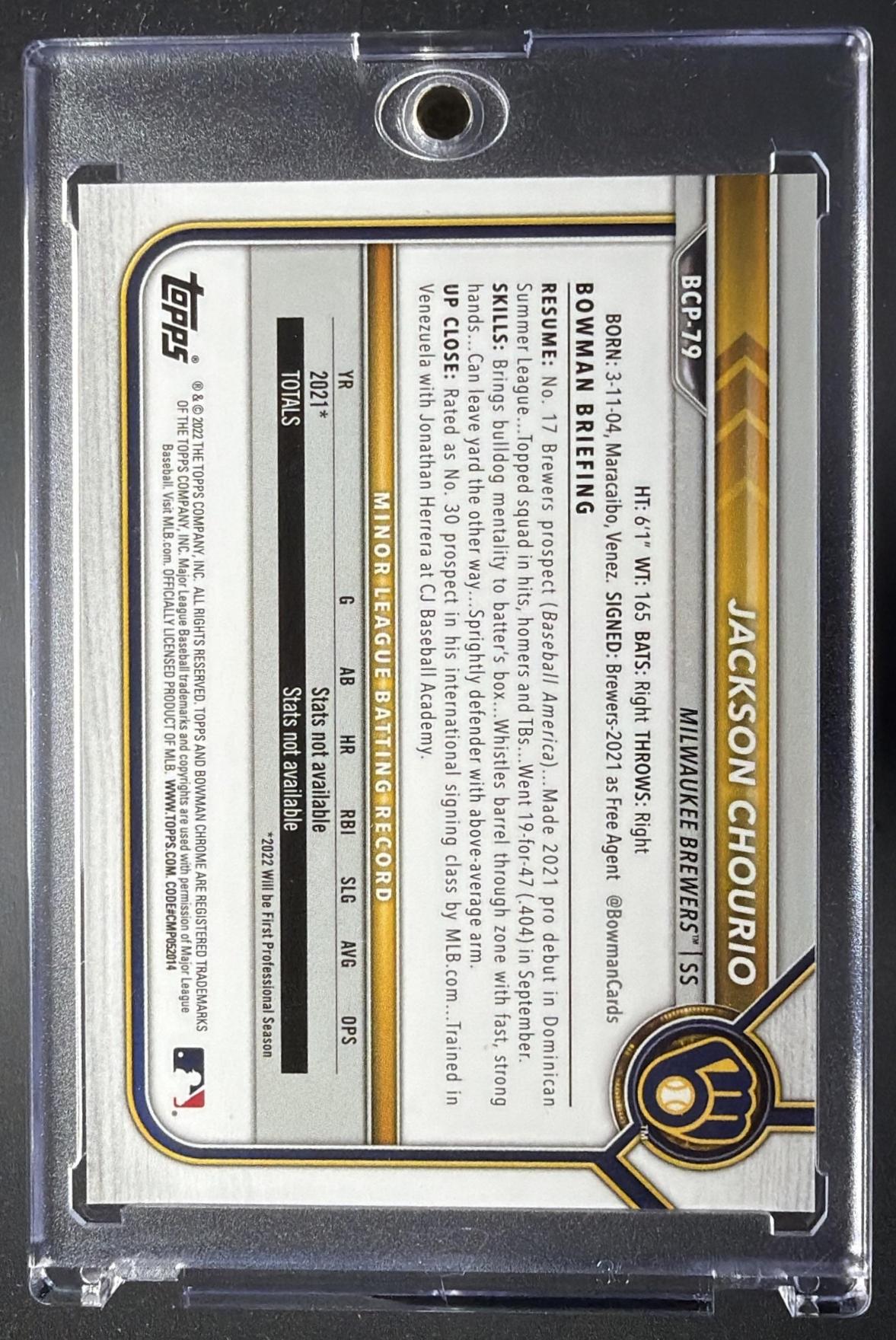 2022 Bowman Mega Box Jackson Chourio #BCP-79 Mojo Refractor /150