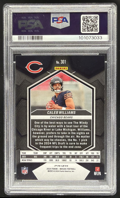 2024 Panini Mosaic Caleb Williams #301 Reactive Yellow Prizm RC PSA 10