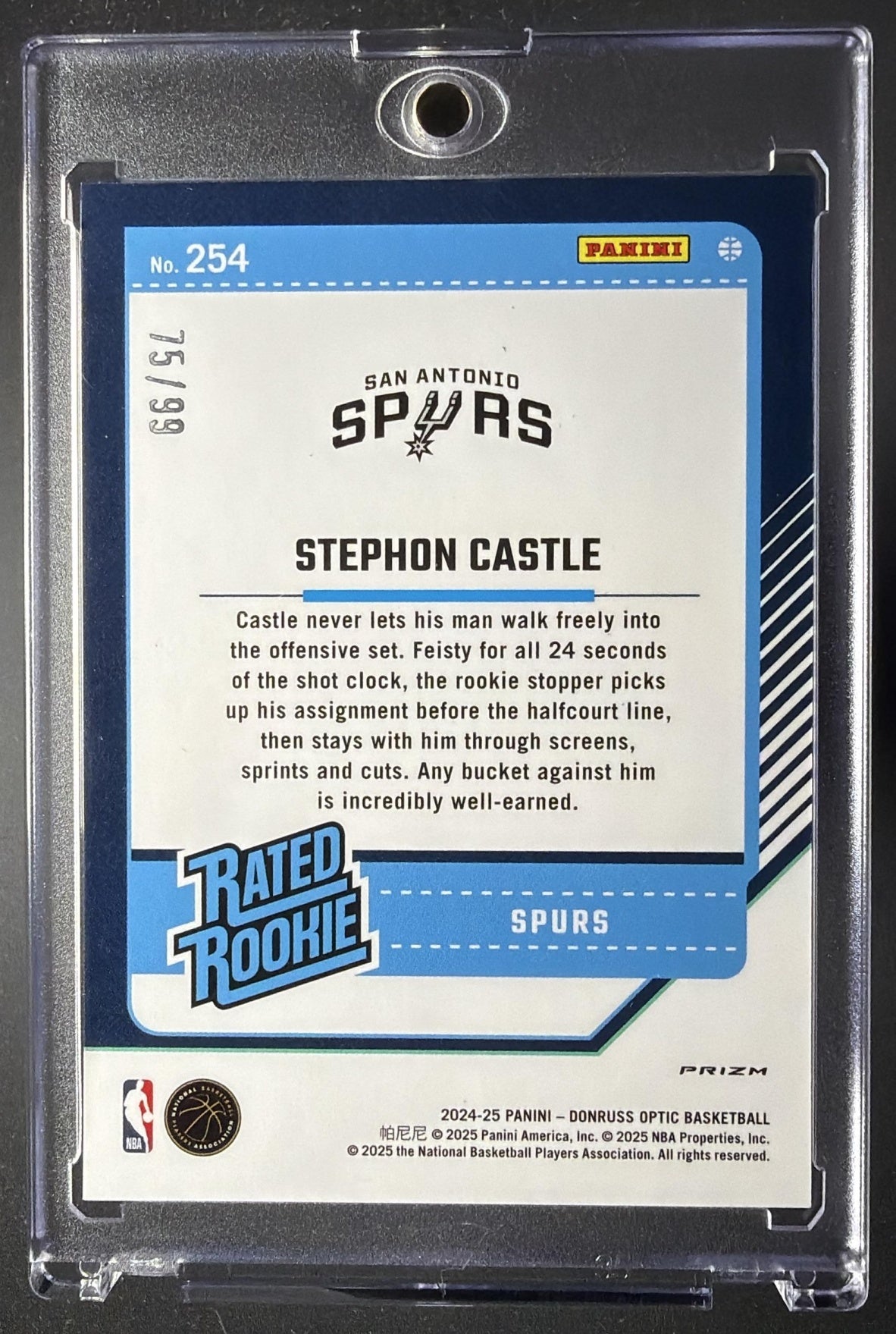 2024-25 Panini Donruss Optic Stephon Castle #254 Red Prizm 75/99 RC Rated Rookie