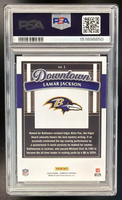 2025 Panini Donruss Lamar Jackson #1 Downtown PSA 10