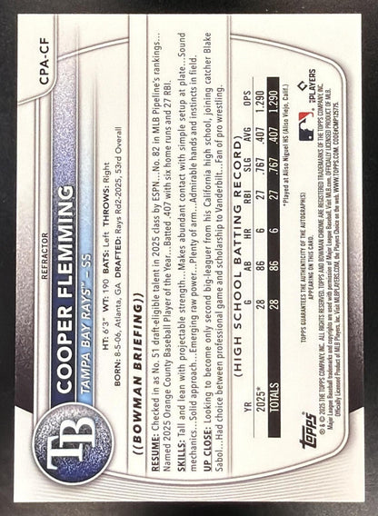 2025 Bowman Chrome Baseball Cooper Flemming #CPA-CF 1st Refractor Auto 322/499