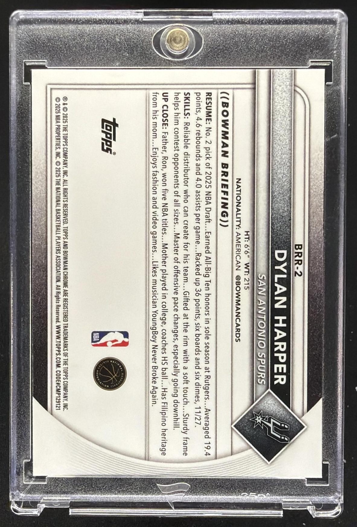 2025-26 Bowman Dylan Harper #BRR-2 Chrome Red Rookie Variation SP RC