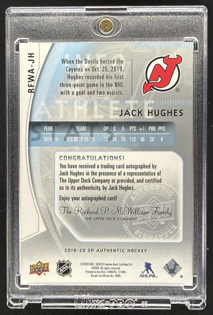 2019 SP Authentic Jack Hughes #RFWA-JH 2009 10 Retro Future Watch Auto /399 RC